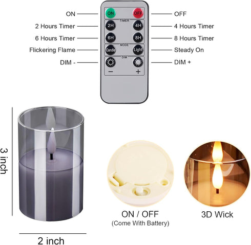 6Pack 2"X3" w/4 Timers+2 VIODAIM Glass Flickering Flameless Candles with Remote, Real Wax Votive Candles Battery