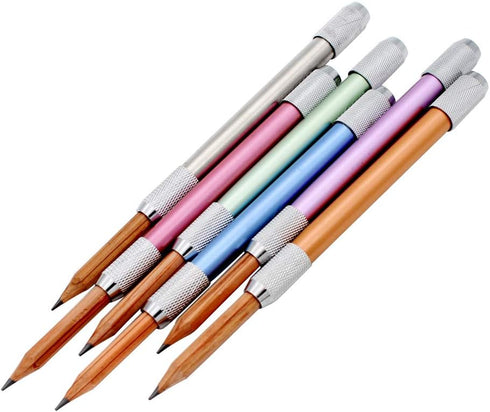 Pencil Extenders, Adjustable Dual Head Pencil Lengthener with Electric Eraser, 6 Pcs for Colored Pencils