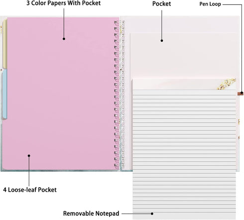 Rimilak Spiral Clipboard Folio, 14.5 x 9.8 Inch, Refillable Lined Notepad, Cute Stylish Clipfolio, Pink Gold Marble