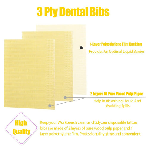 60 13"x18", 3 Pcs Dental Bibs Disposable for Patient, Ply Waterproof Piercing Tattoo Paper Napkin Tissue Bib for Dental
