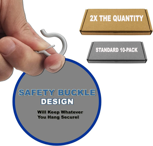 HEDGBOBO 20 Pack 40 lbs2.2" Q Hanger Hooks with Safety Buckle, Rustproof Screw Hooks for Hanging String Lights, Bird