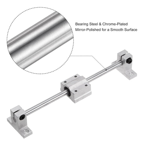 uxcell Linear Motion Rod Shaft Guide Set, 2pcs 8mm x 200mm with 2pcs SCS8UU Bearing Block & 4pcs Shaft Support