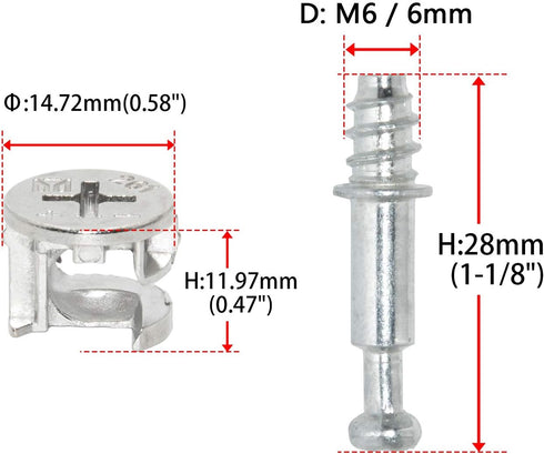 Flyshop 10 Sets Self-Tapping Furniture Cabinet Connector Fittings #261 (15 x 12mm) Cam Lock with M6 Threaded Dowel