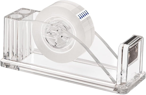 Transparent Acrylic Tape Dispenser, Non-Skid Tape Cutter Holder for Standard Tape Rolls, Clear Tapes, Desktop Tape