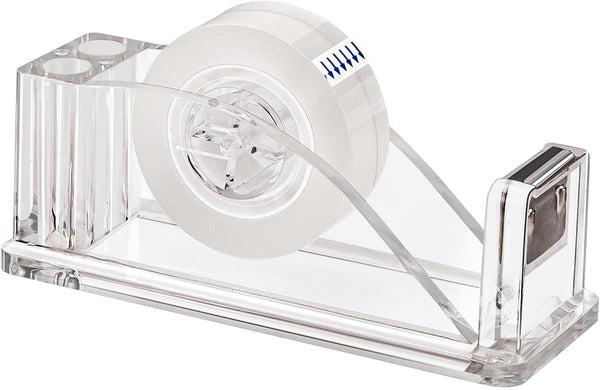 Transparent Acrylic Tape Dispenser, Non-Skid Tape Cutter Holder for Standard Tape Rolls, Clear Tapes, Desktop Tape
