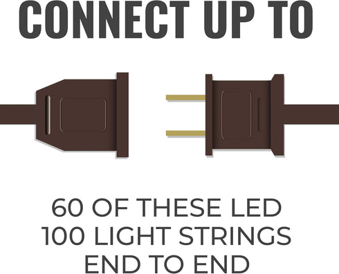 612 100 24.75 25.4 Vermont Clear LED Christmas String Lights on Brown Wire Cord, UL Approved, Indoor and Outdoor Use