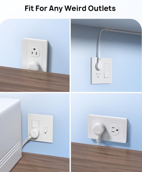TROND Flat Extension Cord, 6ft with 360 Rotating Plug, Low Profile Power Strip, 3 Way Plug Extension for Indoor