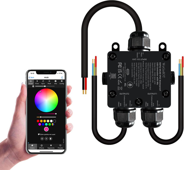 IP65 Waterproof LED Controller, ESP32 WLED WiFi APP Control, Outdoor Music Sync