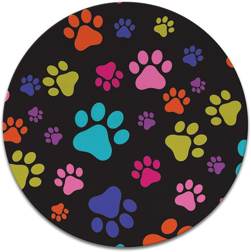 Non-Slip Round Mousepad, FINCIBO Multicolor Dog Paws Mouse Pad for Home, Office, Gaming Desk