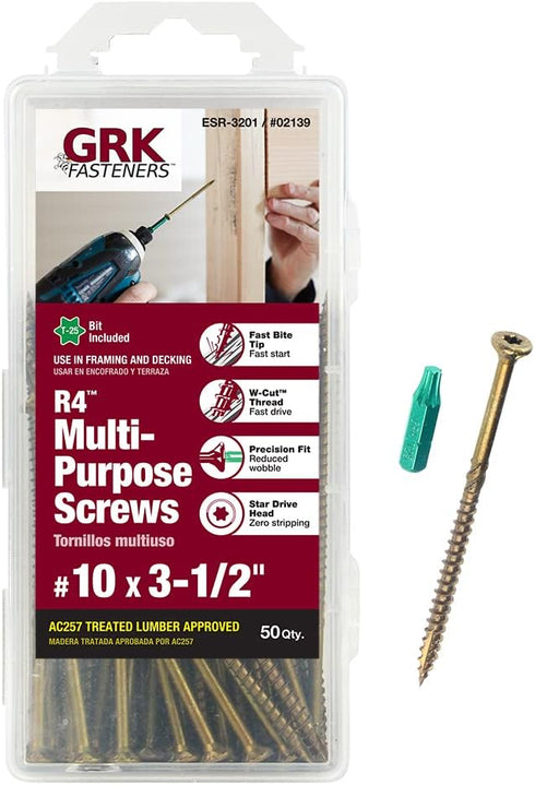 GRK 772691021397 #10 x 3-1/2" R4 Multi-Purpose Screws, Gold, 50 Count