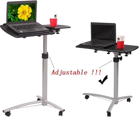 Pinikuyiro Rolling Adjustable Laptop Cart,Height Adjustable Mobile Laptop Stand Desk Rolling Cart,Black