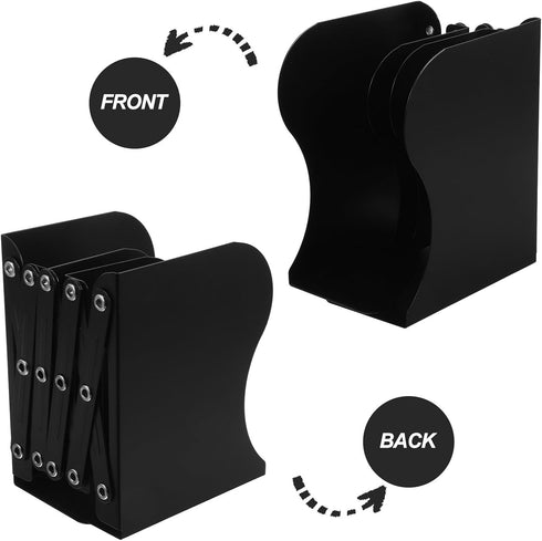 Adjustable Heavy Duty Retractable Metal Bookend for Desk, Large Black Desktop Bookshelf Organizer and Notebook Holder