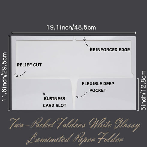 Two-Pocket Folders, White Glossy Laminated Paper Folder, Letter Size, Holds 100 Sheets, Box of 95