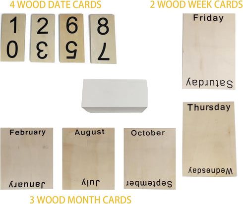 IELEPHONIX Wooden Perpetual Calendar for Desk, Metal Wood Month Date Display for Teachers, Students, Classroom, Rustic
