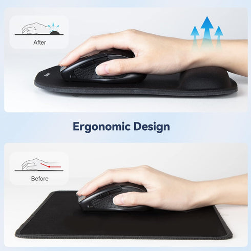 TECKNET Mouse Pad with Wrist Support, Ergonomic Gaming Mouse Pad, Non-Slip Base, Waterproof Surface, Black