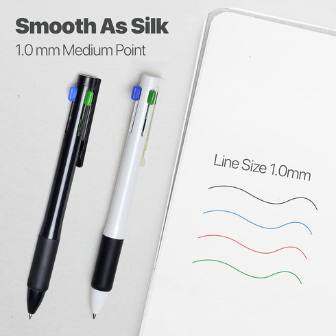 Cambond 4-in-1 Multicolor Pen 1.0mm, 4-Color Retractable Ballpoint Pens for Office School Supplies, 5 Pack (White)