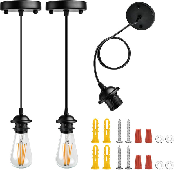 Milkary 2 Pack Black Vintage Pendant Light Kit, UL E26 Pendant Light Cord,