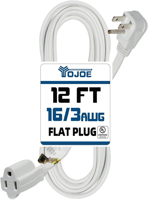 YOJOE Indoor Extension Cord, 3 Prong Grounded 13A Power Cord, 16 Gauge Heavy Duty 12 ft White