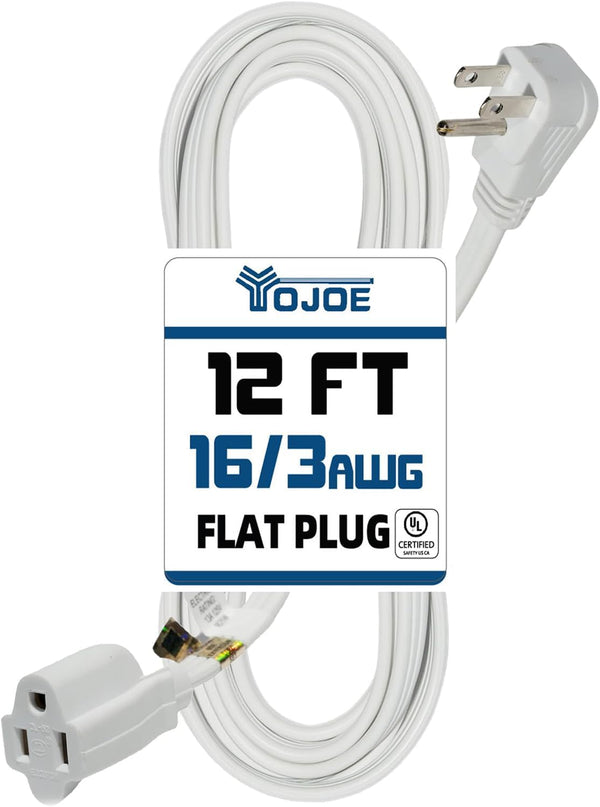 YOJOE Indoor Extension Cord, 3 Prong Grounded 13A Power Cord, 16 Gauge Heavy Duty 12 ft White