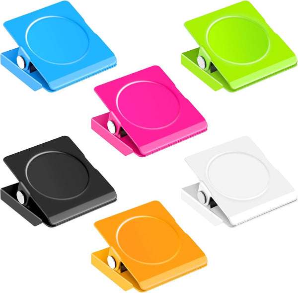 GRTARD 6Pack Magnetic Clips, Strong Metal Clips for Whiteboard, Refrigerator, Photos, Memo Notes (Six Colors)