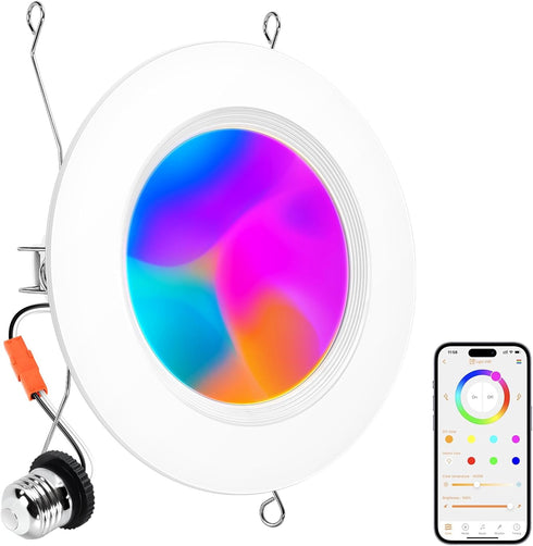 Smart Recessed Lighting 6 Inch, RGBCW Color Changing LED Can Lights Bluetooth,