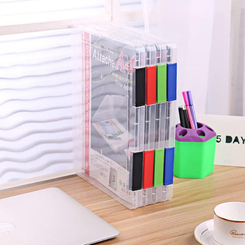 Lemical Portable A4 Magazine File Box, Transparent Plastic Document Organizer with Buckle Closure
