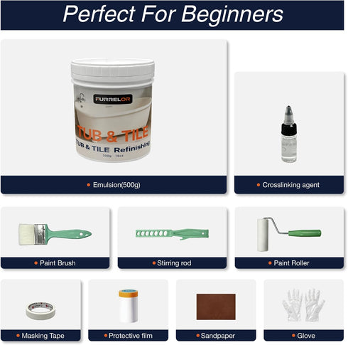 16oz 10pcs 25-30sq.ft Tub and Tile Refinishing Kit, Tub Paint with Tools, Tile Paint Kit Shower Bathtub Paint Water