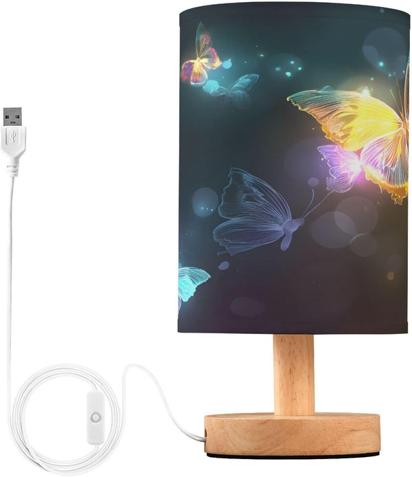 ALAZA Colorful Glowing Butterflies Bedside Table Lamp with USB Port for Bedroom