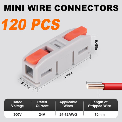 120PCS Avarbuvo Lever Wire Connectors, Mini Push-in Electrical Wire Splice Connector for 24-12 AWG