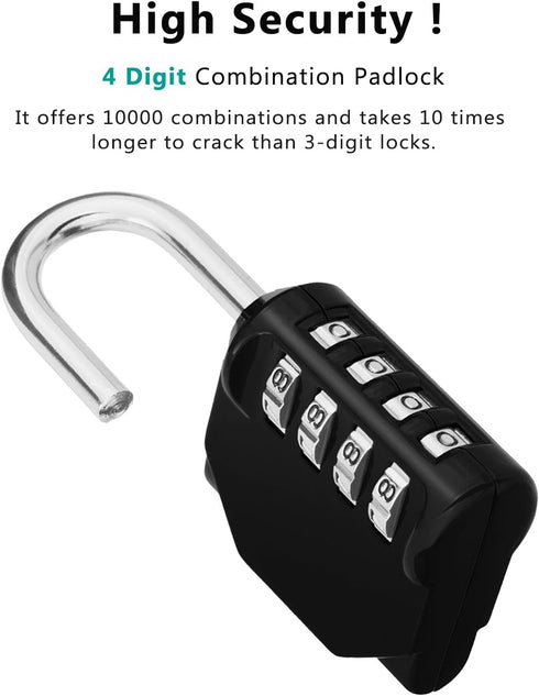 ZHEGE Combination Lock 2 Pack, 4 Digit Padlock for Outdoor, School, Gym Use (Red and Black)