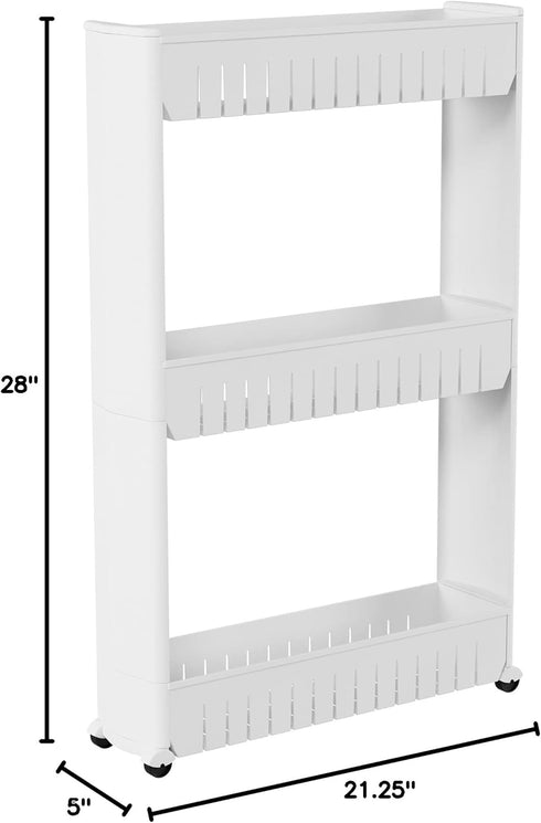 3 Lavish Home Tier Shelf Rolling Cart - Narrow-Space Kitchen or Bathroom Shelf Organizer Cart - Slim Slide-Out Storage