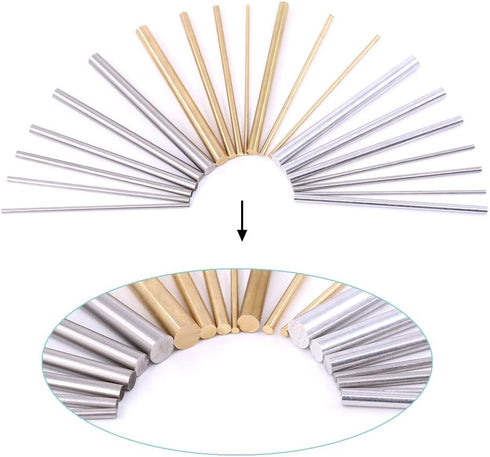 Swpeet 21Pcs Metal Round Rods Kit, 3 Kinds of Metal Materials, DIY Craft Tool, Diameter 2mm-8mm Length 100mm