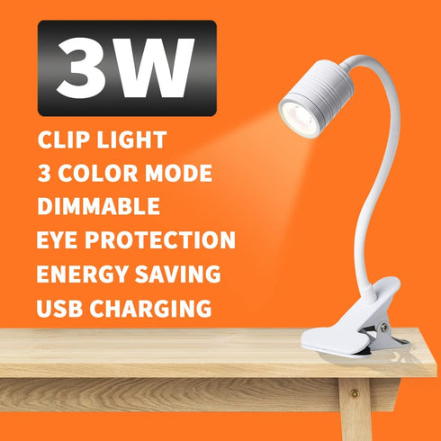 EAGLOD LED 3 Brightness Clamp Light Portable Clip Light LED Lamp, USB Plug Clip on Desk Lamp,360 Flexible Gooseneck Night Reading Light,Desk/Table Bedside Headboard,Nail Art,Tattoo Lamp by EAGLOD