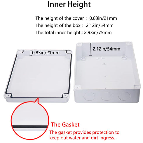 Zulkit Junction Box with Reserved Holes, IP65 Waterproof Dustproof Electrical Box ABS Plastic Project Enclosure White