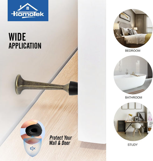 HOMOTEK 4 Pack Heavy Duty Solid Rigid Door Stop - Zinc Die Cast Door Stopper with Soft Rubber Tip, Protect Wall & Door,