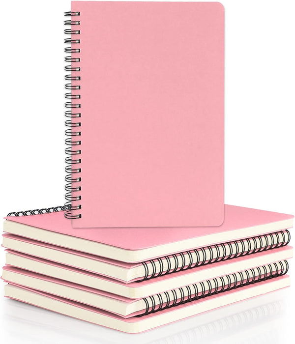 EUSOAR College Ruled Notebooks, 6 Packs, 5.5" x 8.3", 120 Pages, Pink A5 Spiral Notebook, Office Meeting Essentials