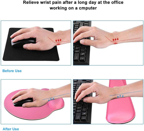 Keyboard Wrist Rest Pad and Mouse Pad Set, Memory Foam for Comfortable Typing & Wrist Pain Relief, Rose Pink