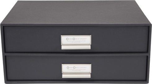 Bigso Box of Sweden Birger 2-Drawer Fiberboard Document Letter Box | Desktop Drawers with Metal Label Holder