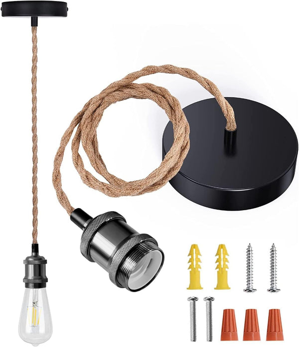 JACKYLED UL Boho Pendant Light Kit, Hemp Rope Light Fixture with Adjustable