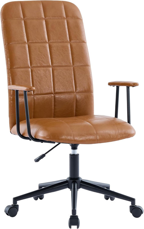 Clyrava 360 Antique Brown PU Leather High Back Office Chair with Armrest Soft, Foam Seat Swivel, Black Powder Coated