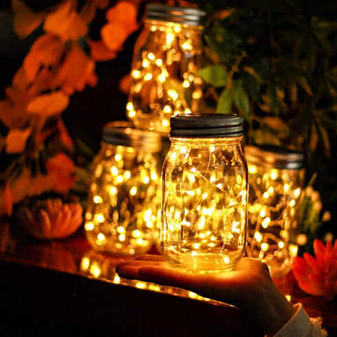 12 Pack 30 Solar Mason Jar Lid Lights - LED Firefly Fairy String Lights, Waterproof Outdoor Solar Lights with Hangers