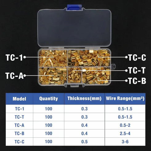 500pcs U Shape Copper Crimp Terminal Connectors Kit, Non-Insulated Cable Wire Spade Electric Butt Connector Assortment Kit (WKS-500U)