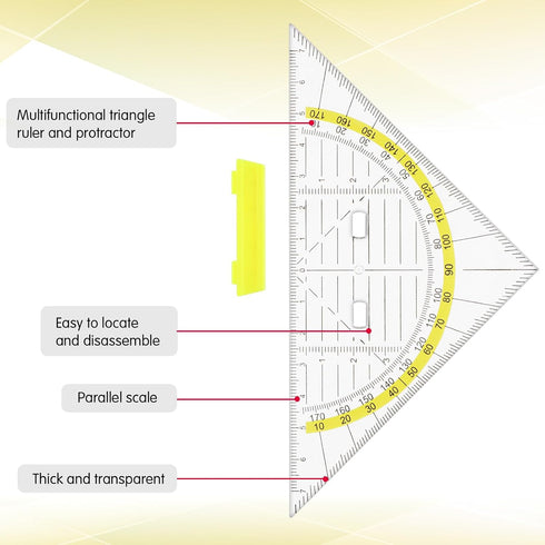 PEOVLVN 4 Set Set Pcs Multifunctional Triangle Ruler with Handle, Plastic Triangle Ruler Protractor Geometry