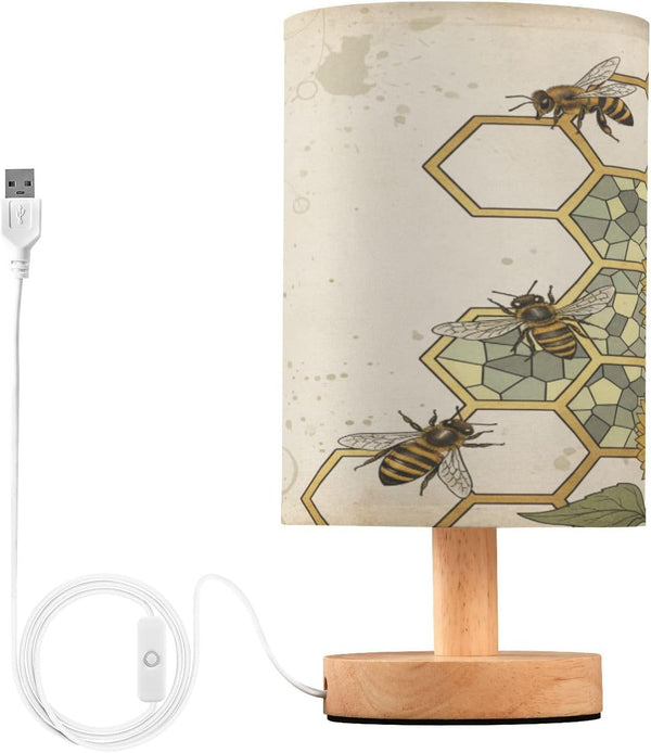 ALAZA Retro Sunflower Bee Table Lamp for Bedroom USB Port Bedside Lamp