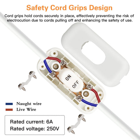 Inline Switch 5 Pcs, White Lamp Cord Button, 6A 250V ON OFF Electrical Wire Appliance Rocker Switches