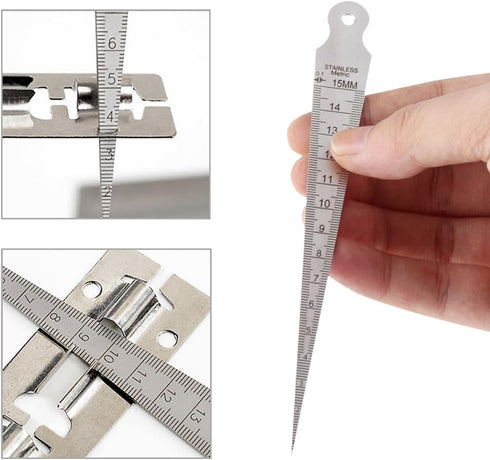 Taper Gage 1-15mm 1/32-5/8 Inch Stainless Steel Taper Welding Gauge, Inch & Metric Feeler Gap Measure Tool