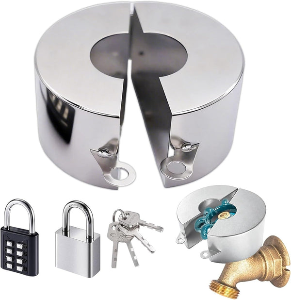 BOMAOO Outdoor Faucet Lock, Stainless Steel Water Spigot Lock with 2 Padlock, Hose