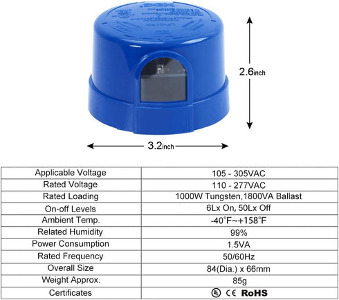 1 Pack Outdoor Light Photocell Sensor - Dusk to Dawn Control for LED & Barn Lighting
