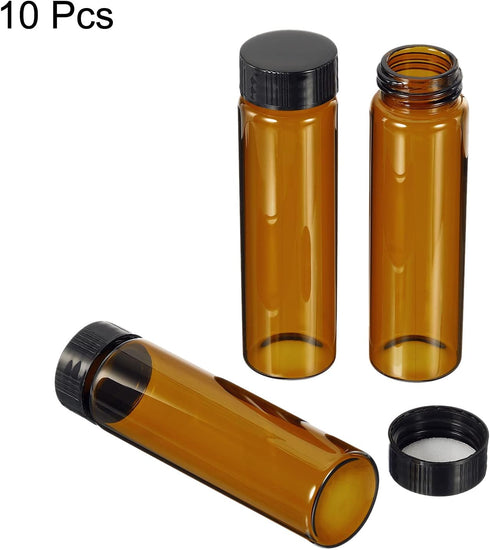 PATIKIL 40mL Reagent Media Bottle, 10 Pack Round Glass Storage Bottles Plastic Screw Cap for Lab Home, Brown by PATIKIL