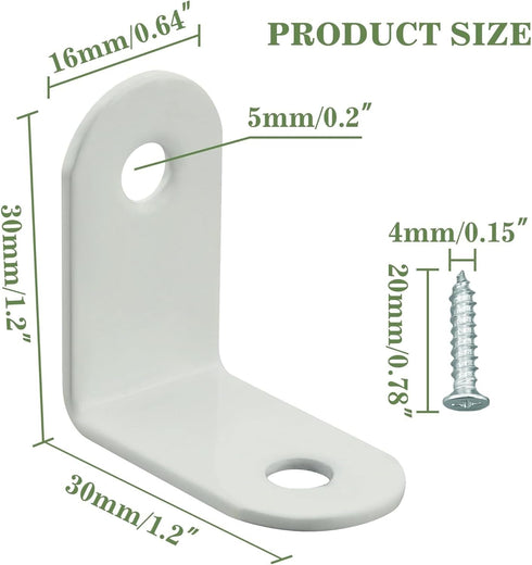 30PCS (1.2x1.2 Alise L Bracket Corner Brace,White Stainless Steel L Brackets for Shelves,Heavy Duty Shelf